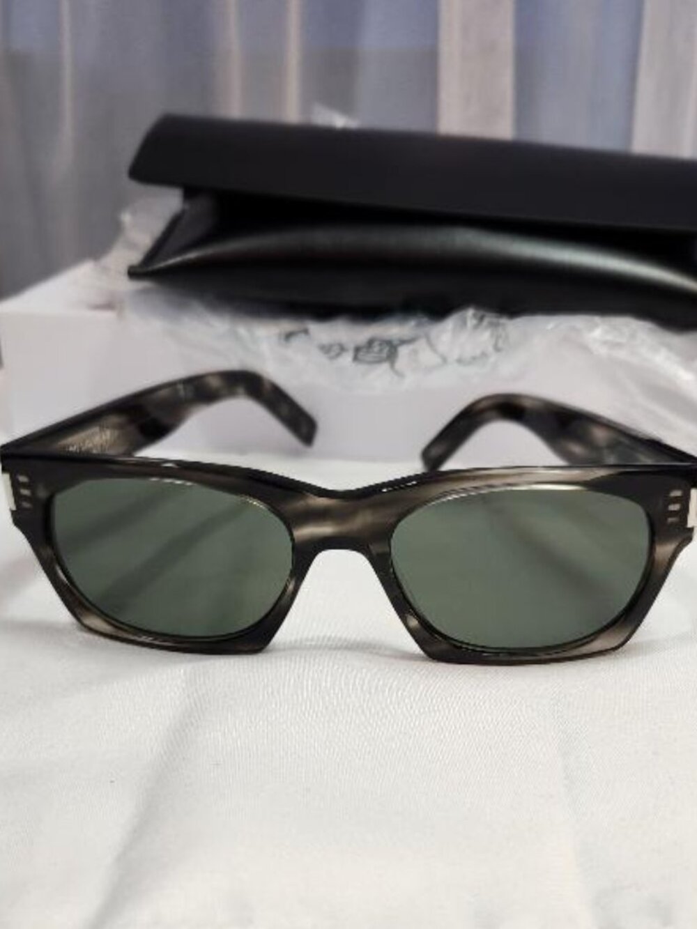 Saint Laurent Rectangle Frame Sunglasses Havana Gray Women - Picture 3 of 5